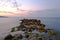 Beach rocks at sunset