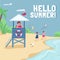 Beach safety, lifeguard tower social media post mockup