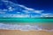 Beach, sailboat and tropical sea