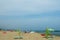 The Beach from San Benedetto del Tronto with loungers chairs and umbrellas, Adriatic Sea, Ascoli Piceno, Italy