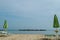 The Beach from San Benedetto del Tronto with loungers chairs and umbrellas, Adriatic Sea, Ascoli Piceno, Italy