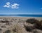 Beach with sand, dunes, plants and blue ocean