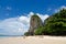 Beach sand mountain blue sky cloudy