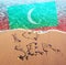 Beach sand, sea and flag Maldives. I love Maldives concept
