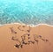 Beach sand, sea and the inscription - I love sea. Best holidays concept