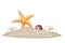 Beach with sand starfish and shells