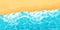 Beach with sand water ripple surface with sunlight reflections in cartoon style, game texture top view. Beach, ocean