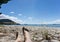 Beach scene Mount Maunganui across Tauranga Harbor from Matakana Island