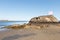 Beach scenic, Long Island Sound with warning sign