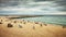 Beach and sea during cloudy dark summer day