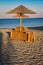 Beach and sea view with sunshades at sunset chillout color split toning