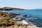 Beach with shallow crystal clear sea water, in Naxos island.