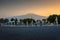 The beach in Sicily with views of Mount Etna.