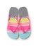 Beach slippers with colorful stripes. A new pair of shoes on a white background.