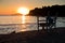 Beach with small director like chair at sunset in Sithonia