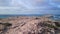 Beach spit rocky section formentera island ibiza. Calm aerial view flight drone