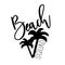 Beach Squad handwritten text, with palm trees, silhouette.