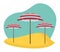 Beach striped umbrellas open in sand