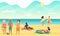 Beach summer people performing leisure and relaxing vector illustration.