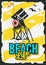 Beach Summer Poster Design With Beach Lifeguard Rescue Tower Illustration.