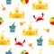 Beach summer seamless pattern with sand castle