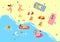 Beach summer vacation for people, vector illustration. Sea resort, woman man travel to ocean rest, flat holiday near