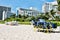 Beach sun loungers and lifejackets nearby hotels