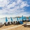 Beach on a sunny autumn day. Budva city, Montenegro