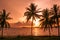 Beach Sunset with coconut trees, Ranong, Thailand