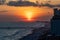 Beach sunset Panama City Beach, Florida with pier and people