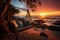 Beach swing under a tropical sunset sky, embodying the perfect vacation