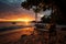 Beach swing under a tropical sunset sky, embodying the perfect vacation