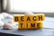 Beach time creative concept yellow lettering lettering