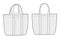 Beach Tote oversized silhouettes, carryall functionality bag. Fashion accessory technical illustration. Vector satchel