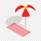 Beach towel and umbrella isometric icon