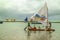 Beach with typical sail boats of northeast Brazil