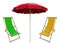 Beach umbrella and deckchairs