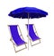 Beach umbrella and deckchairs - blue