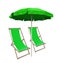 Beach umbrella and deckchairs - green