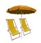 Beach umbrella and deckchairs - yellow