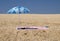 Beach umbrella on a deserted beach