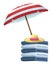 Beach umbrella and hat with cotton towels