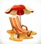 Beach umbrella and lounge chair, vector icon