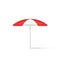 Beach umbrella realistic 3d model isolated on white, vector illustration, open parasol with striped red-white canopy protecting