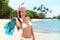 Beach vacation snorkel woman with mask and fins
