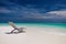 Beach view of amazing water in Maldives - empty chair