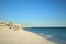 Beach view with oceanfront hotels and vacationers