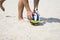 Beach volley net on a sandy beach