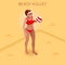 Beach Volley Player Summer Games Icon Set.3D Isometric Beach Volleyball.Sporting Championship International Beach Volley