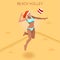 Beach Volley Player Summer Games Icon Set.3D Isometric Beach Volleyball.Sporting Championship International Beach Volley